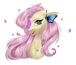 Size: 3520x3000 | Tagged: safe, artist:ohhoneybee, fluttershy, butterfly, pony, g4, bust, crying, eyepatch, female, high res, portrait, simple background, solo, transparent background