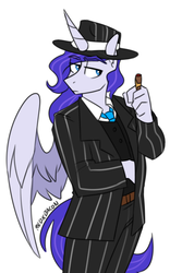 Size: 599x897 | Tagged: safe, artist:redxbacon, oc, oc only, alicorn, anthro, alicorn oc, cigar, clothes, horn, male, solo, suit