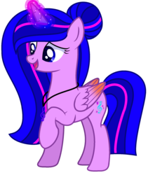 Size: 1472x1740 | Tagged: safe, artist:moonlightnightsky, oc, oc only, oc:princess melody star, alicorn, pony, alicorn oc, cutie mark necklace, glowing horn, horn, magic, open mouth, raised hoof, simple background, smiling, solo, trade, transparent background