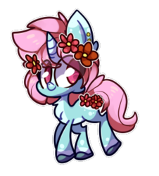 Size: 271x300 | Tagged: artist needed, safe, oc, oc only, oc:scoops, pony, unicorn, chest fluff, flower, flower in hair, horn, looking back, simple background, solo, transparent background, unicorn oc