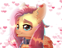 Size: 3900x3000 | Tagged: safe, artist:dinoalpaka, fluttershy, pegasus, pony, g4, clothes, cute, female, floating heart, heart, heart eyes, high res, looking at you, mare, scarf, shyabetes, solo, three quarter view, tongue out, wingding eyes, wings