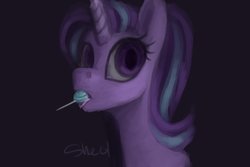 Size: 2048x1365 | Tagged: safe, artist:violettacamak, starlight glimmer, pony, unicorn, g4, candy, female, food, licking, solo, tongue out