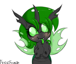 Size: 2500x2087 | Tagged: safe, artist:freefraq, oc, oc only, changeling, commission, cute, green changeling, high res, solo