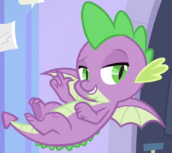 Size: 1671x1489 | Tagged: safe, screencap, spike, dragon, g4, the ending of the end, cropped, flying, male, raised eyebrow, solo, winged spike, wings