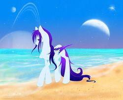 Size: 1600x1297 | Tagged: safe, artist:whitewing1, oc, oc only, oc:ethereal sea, pegasus, pony, beach, female, mare, ocean, solo