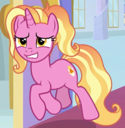 Size: 500x515 | Tagged: safe, screencap, luster dawn, pony, unicorn, g4, the last problem, cropped, female, grin, mare, nervous, nervous smile, smiling, solo, trotting