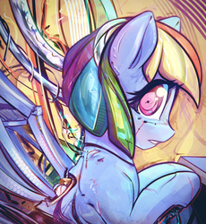 Size: 2576x2800 | Tagged: safe, artist:mirroredsea, rainbow dash, cyborg, pegasus, pony, g4, female, high res, looking at you, mare, solo, spread wings, wings