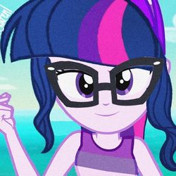 Size: 608x608 | Tagged: safe, edit, sci-twi, twilight sparkle, equestria girls, g4, i'm on a yacht, my little pony equestria girls: better together, glasses, ocean, sky