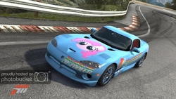 Size: 1024x576 | Tagged: safe, part of a set, pinkie pie, rainbow dash, pony, g4, car, dodge (car), dodge viper, female, forza motorsport 3, game, game screencap, itasha, mare, race, video game