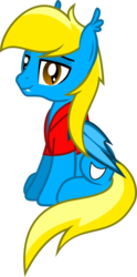 Size: 625x1256 | Tagged: safe, artist:lightningbolt, derpibooru exclusive, oc, oc only, oc:aliax smily, bat pony, pony, 2020 community collab, derpibooru community collaboration, g4, .svg available, bat wings, clothes, ear fluff, fangs, folded wings, lidded eyes, male, shirt, show accurate, simple background, sitting, slit pupils, solo, stallion, svg, transparent background, vector, wings