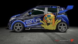 Size: 1024x576 | Tagged: safe, part of a set, spitfire, pony, g4, car, chevrolet, chevrolet spark, female, forza motorsport 4, game screencap, itasha, mare, video game, wings