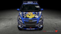 Size: 1024x576 | Tagged: safe, part of a set, spitfire, pony, g4, car, chevrolet, chevrolet spark, female, forza motorsport 4, game, game screencap, itasha, mare, race, video game, wings