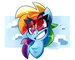 Size: 2120x1700 | Tagged: safe, artist:nekosnicker, rainbow dash, pegasus, pony, g4, abstract background, bust, cloud, eye clipping through hair, eyebrows, eyebrows visible through hair, female, mare, portrait, smiling, solo