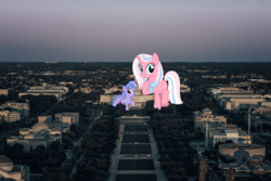 Size: 3840x2560 | Tagged: safe, artist:cheezedoodle96, artist:jhayarr23, edit, clear sky, wind sprint, pegasus, pony, unicorn, g4, capitol, female, filly, giant pegasus, giant ponies in real life, giant pony, giant unicorn, high res, highrise ponies, irl, macro, mare, photo, ponies in real life, washington d.c.