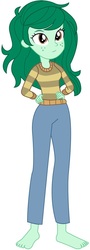 Size: 321x887 | Tagged: safe, artist:marcorulezzz, edit, editor:thomasfan45, vector edit, wallflower blush, human, equestria girls, g4, barefoot, clothes, cute, feet, female, flowerbetes, hand on hip, jeans, looking up, pants, sexy, simple background, solo, sweater, white background