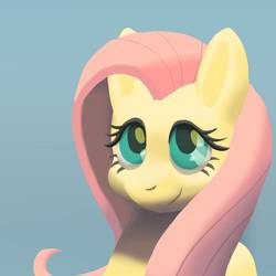Size: 894x894 | Tagged: safe, artist:superleon, fluttershy, pony, g4, bust, female, gray background, looking at you, mare, portrait, simple background, smiling, solo, three quarter view