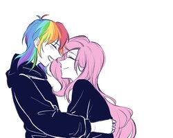 Size: 960x765 | Tagged: safe, artist:laochi777, fluttershy, rainbow dash, human, g4, female, humanized, lesbian, ship:flutterdash, shipping