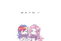 Size: 2048x1371 | Tagged: safe, artist:laochi777, fluttershy, rainbow dash, human, g4, clothes, dialogue, female, humanized, lesbian, scarf, shared clothing, shared scarf, ship:flutterdash, shipping