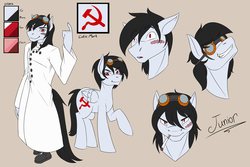 Size: 3000x2000 | Tagged: safe, artist:pi9o, oc, oc only, oc:commissar junior, pegasus, anthro, goggles, hammer and sickle, high res, mad scientist, male, reference sheet, scar, soviet union, stallion
