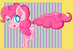 Size: 800x533 | Tagged: safe, artist:happy-go-creative, pinkie pie, earth pony, pony, g4, abstract background, cheek fluff, chest fluff, chibi, cute, cutie mark eyes, diapinkes, ear fluff, female, mare, open mouth, solo, wingding eyes