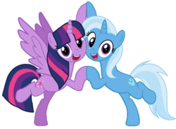 Size: 1043x766 | Tagged: safe, artist:3d4d, artist:jhayarr23, artist:徐詩珮, edit, trixie, twilight sparkle, pony, g4, road to friendship, female, lesbian, ship:twixie, shipping, show accurate, simple background, transparent background