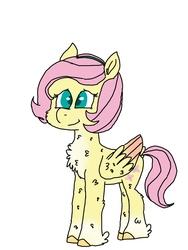 Size: 900x1200 | Tagged: safe, fluttershy, pegasus, pony, g4, alternate hairstyle, cheek fluff, chest fluff, colored pupils, colored wings, unshorn fetlocks, wings