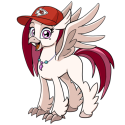 Size: 1211x1212 | Tagged: safe, artist:latecustomer, oc, oc only, oc:velvet skies, hippogriff, 2020 community collab, derpibooru community collaboration, g4, adoraskies, american football, cute, female, hat, jewelry, kansas city chiefs, looking at you, necklace, nfl, simple background, smiling, sports, transparent background