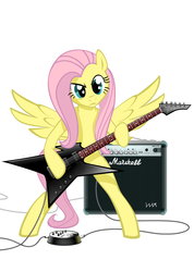 Size: 1777x2493 | Tagged: safe, artist:vombavr, fluttershy, pony, g4, bipedal, dexterous hooves, electric guitar, female, guitar, heavy metal, metal, metalshy, musical instrument, solo