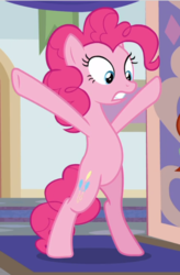 Size: 550x839 | Tagged: safe, screencap, pinkie pie, earth pony, pony, g4, the mean 6, belly, bipedal, cropped, female, hooves in air, mare, solo, underhoof, x pose