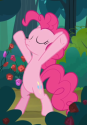 Size: 433x621 | Tagged: safe, screencap, pinkie pie, earth pony, pony, g4, the mean 6, belly, bipedal, cropped, eyes closed, female, hooves in air, mare, solo, x pose