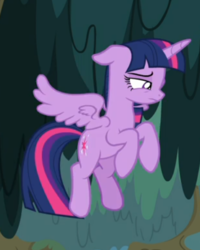 Size: 404x506 | Tagged: safe, screencap, twilight sparkle, alicorn, pony, g4, the mean 6, cropped, female, floppy ears, flying, frown, mare, narrowed eyes, sad, solo, spread wings, twilight sparkle (alicorn), wings