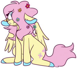 Size: 1280x1142 | Tagged: safe, artist:ghoul--doodle, fluttershy, pegasus, pony, g4, female, floppy ears, flower, flower in hair, simple background, solo, transparent background