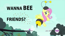 Size: 1272x712 | Tagged: safe, edit, edited screencap, screencap, fluttershy, bee, insect, pony, g4, it ain't easy being breezies, season 4, animal costume, bee costume, clothes, costume, cute, flutterbee, pun, shyabetes