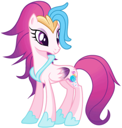 Size: 873x916 | Tagged: safe, artist:frappuccino-unicorn, queen novo, pegasus, pony, g4, my little pony: the movie, beautiful, eyeshadow, female, folded wings, hoof shoes, makeup, mare, ponified, smiling, solo, species swap, wings