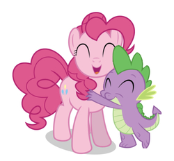 Size: 750x695 | Tagged: safe, artist:luckreza8, edit, editor:undeadponysoldier, pinkie pie, spike, dragon, earth pony, pony, g4, cute, diapinkes, female, happy, hug, male, mare, ship:pinkiespike, shipping, simple background, spikelove, straight, vector, white background
