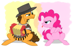Size: 4176x2736 | Tagged: safe, artist:fillyblue, cheese sandwich, pinkie pie, earth pony, pony, g4, pinkie pride, accordion, duel, duo, female, high res, male, mare, musical instrument, stallion, tongue out, vector