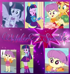 Size: 1449x1532 | Tagged: safe, edit, edited screencap, screencap, sunset shimmer, twilight sparkle, water lily (g4), equestria girls, equestria girls series, forgotten friendship, g4, my little pony equestria girls, spring breakdown, x marks the spot, spoiler:eqg series (season 2), clothes, cute, cutie mark, friendshipping, smiling, swimsuit, watersparkle