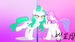 Size: 800x450 | Tagged: safe, oc, oc only, pegasus, pony, unicorn, colored wings, cute, glasses, gradient background, photo, wings