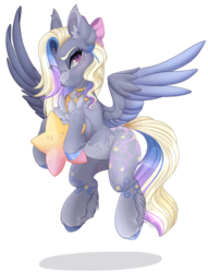Size: 1920x2510 | Tagged: safe, artist:pvrii, oc, oc only, oc:aurora, pegasus, pony, bow, female, hair bow, mare, plushie, simple background, solo, transparent background, two toned wings, wings