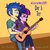 Size: 2313x2313 | Tagged: safe, artist:ro994, flash sentry, sci-twi, twilight sparkle, human, equestria girls, g4, my little pony equestria girls: better together, clothes, female, glasses, guitar, guitar pick, high res, holding hands, jeans, male, musical instrument, open mouth, pants, ship:flashlight, ship:sci-flash, shipping, shirt, sitting, sitting on person, straight, tongue out, watermark