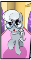 Size: 102x194 | Tagged: safe, artist:candyclumsy, artist:multi-commer, derpibooru exclusive, edit, silver spoon, earth pony, pony, g4, female, glare, glasses, hallway, jewelry, necklace, panel, picture for breezies, ponytail, raised hoof, shadow, shocked expression, solo, window