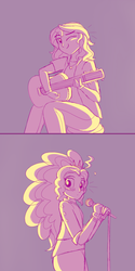 Size: 1125x2250 | Tagged: safe, artist:suchosophie, adagio dazzle, sunset shimmer, human, equestria girls, g4, blushing, female, flirting, guitar, lesbian, microphone, musical instrument, one eye closed, playing instrument, rough sketch, ship:sunsagio, shipping, simple background, simple shading, wink