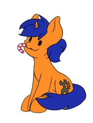Size: 1738x2300 | Tagged: safe, artist:minty joy, artist:noxi1_48, oc, oc only, oc:twist cable, pony, unicorn, :3, candy, candy cane, christmas, dot eyes, food, hat, holiday, png, santa hat, simple background, solo, transparent background, ych result