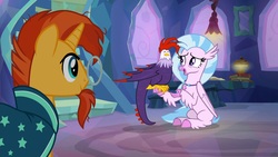 Size: 1920x1080 | Tagged: safe, screencap, edith, silverstream, sunburst, classical hippogriff, cockatrice, hippogriff, pony, unicorn, g4, student counsel, male, stallion