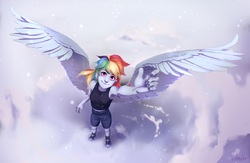 Size: 1920x1253 | Tagged: safe, artist:dumddeer, rainbow dash, equestria girls, g4, armpits, looking up, snow, spread wings, wings