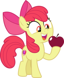 Size: 3000x3619 | Tagged: safe, artist:cloudy glow, artist:parclytaxel, apple bloom, earth pony, pony, g4, going to seed, .ai available, adorabloom, apple, cute, female, filly, food, high res, hoof hold, simple background, solo, transparent background, vector