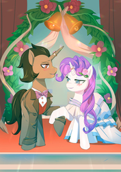 Size: 990x1402 | Tagged: safe, artist:bakki, king sombra, rarity, pony, g4, clothes, commission, dress, female, male, marriage, shipping, sombrarity, straight, wedding, wedding dress