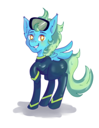 Size: 1713x2198 | Tagged: safe, artist:frost, oc, oc only, oc:sea glow, pegasus, pony, dive mask, looking at you, smiling, solo, wetsuit