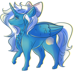 Size: 500x500 | Tagged: safe, artist:sombreoro, oc, oc:fleurbelle, alicorn, pony, adorabelle, adorable face, alicorn oc, blushing, bow, chest fluff, cute, cute face, ear fluff, female, hair bow, horn, mare, ocbetes, wing fluff, yellow eyes