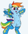 Size: 958x1174 | Tagged: safe, artist:jargon scott, color edit, edit, rainbow dash, pegasus, pony, g4, belly button, both cutie marks, clothes, colored, cute, dashabetes, female, i can't believe it's not pabbley, mare, open mouth, socks, solo, spread wings, style emulation, wings